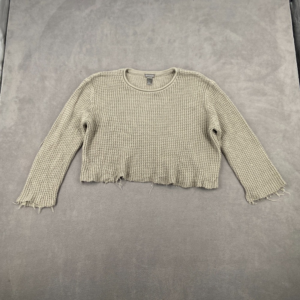 Divided by H&M Crop Sweater Womens Large Beige Chunky Knit‎ Long Sleeve Raw Hem
